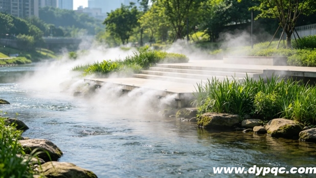 雾森系统沿水岸线形成水面生烟效果